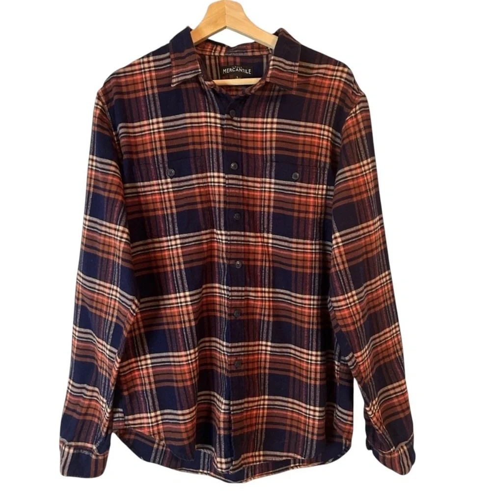 J.Crew Mercantile‎ Men’s Blue Plaid Flannel Shirt Size Large Long Sleeve Casual